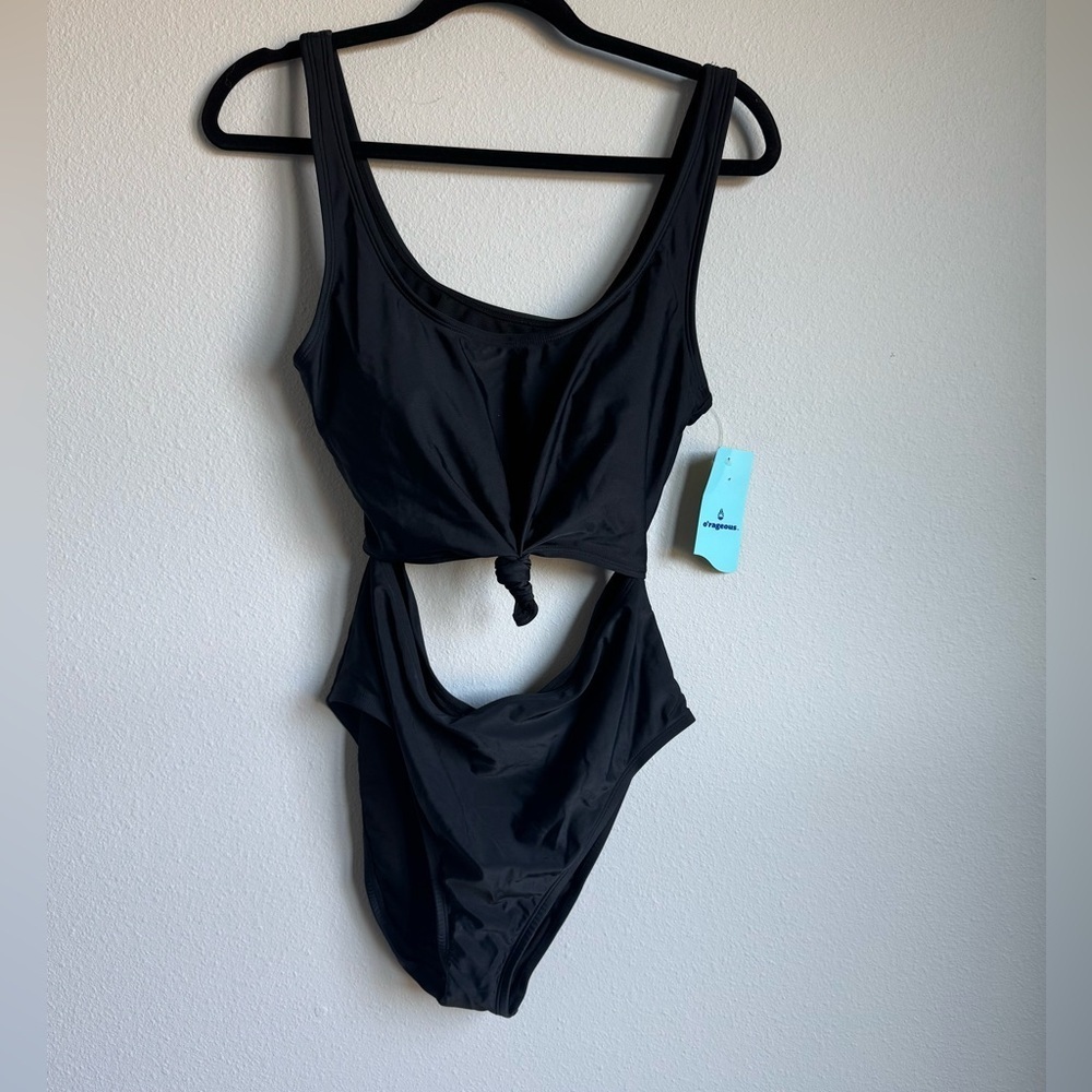 O'rageous Women's Black Swimsuit with Cutout & Tie Detail Size XL NEW WITH TAGS